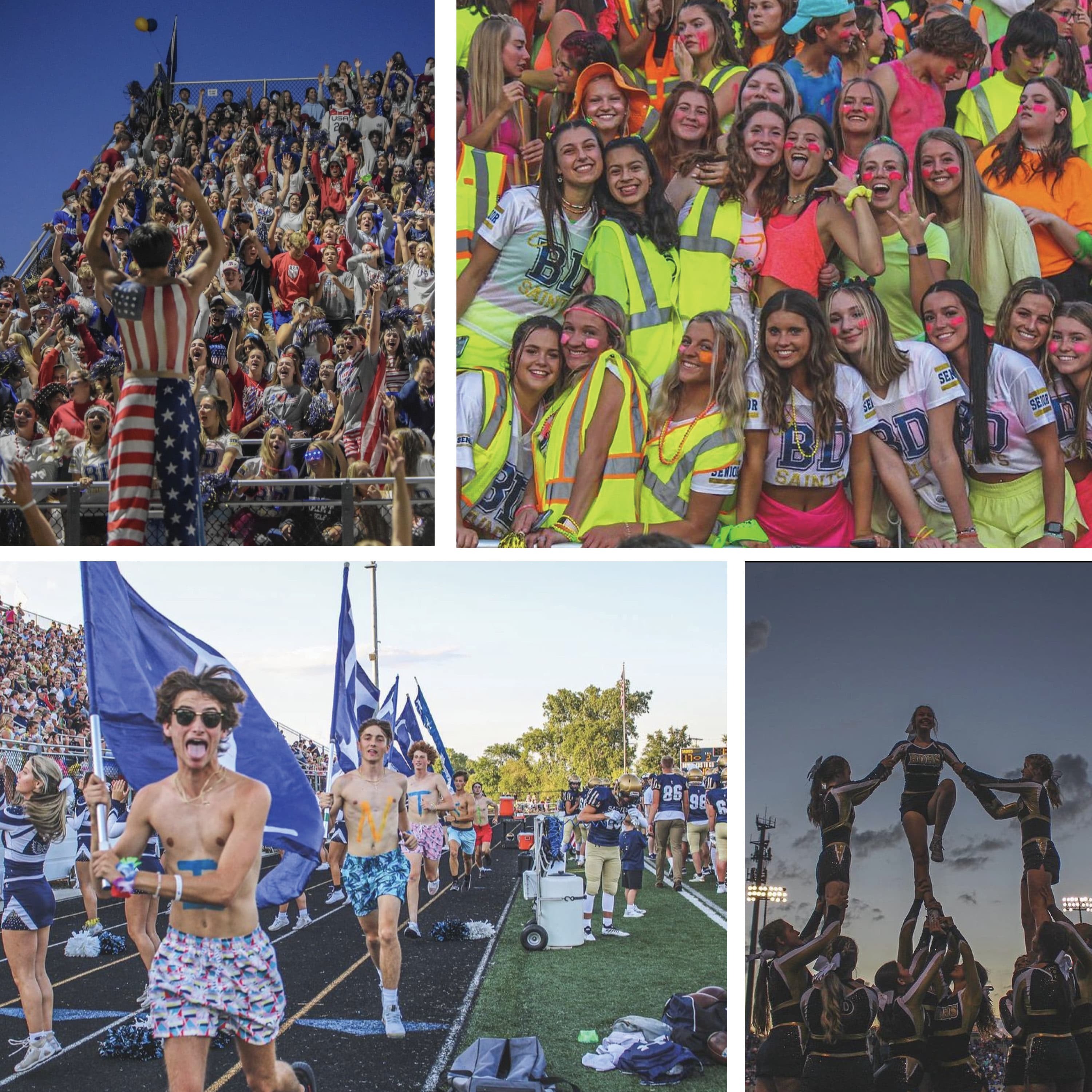 collage of current saints participating in school activities