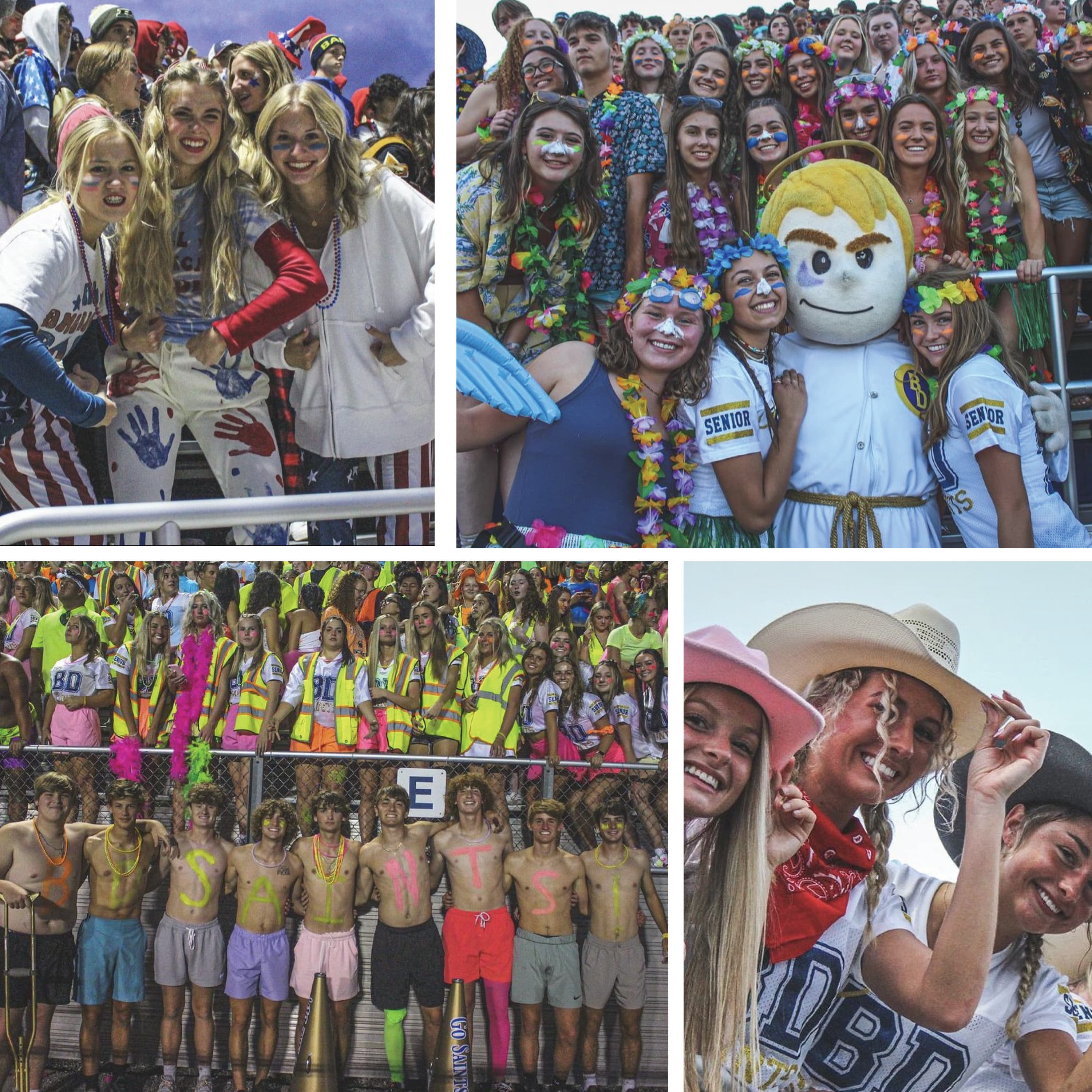 collage of current saints participating in school activities